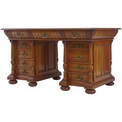 Early 20th Century Carved Cherry Pedestal Desk