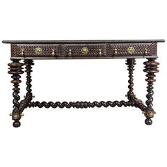 Antique Portugese Brazilian Rosewood and Padouk Center Table or Desk