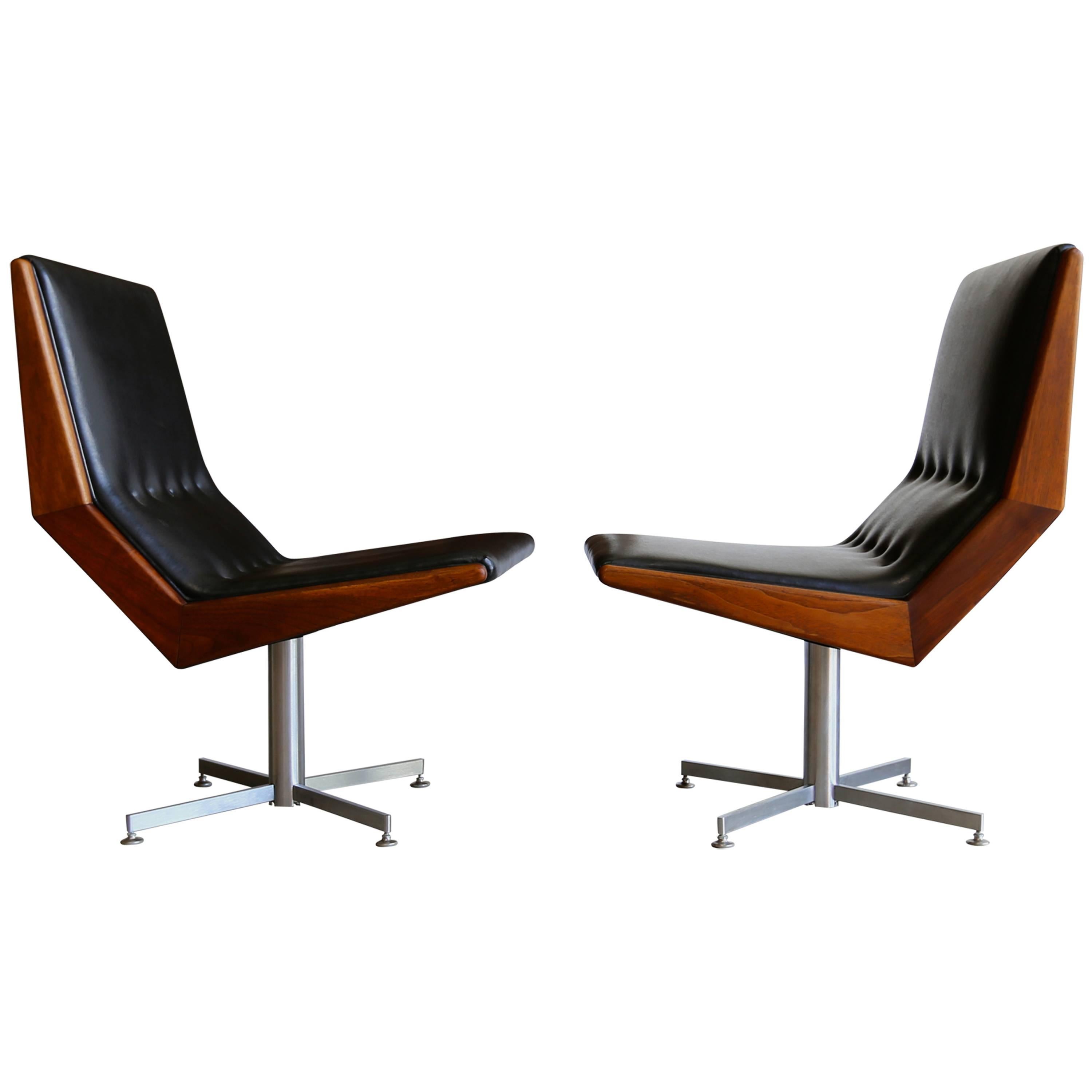 Pair of Modernist Walnut Framed Swivel Chairs
