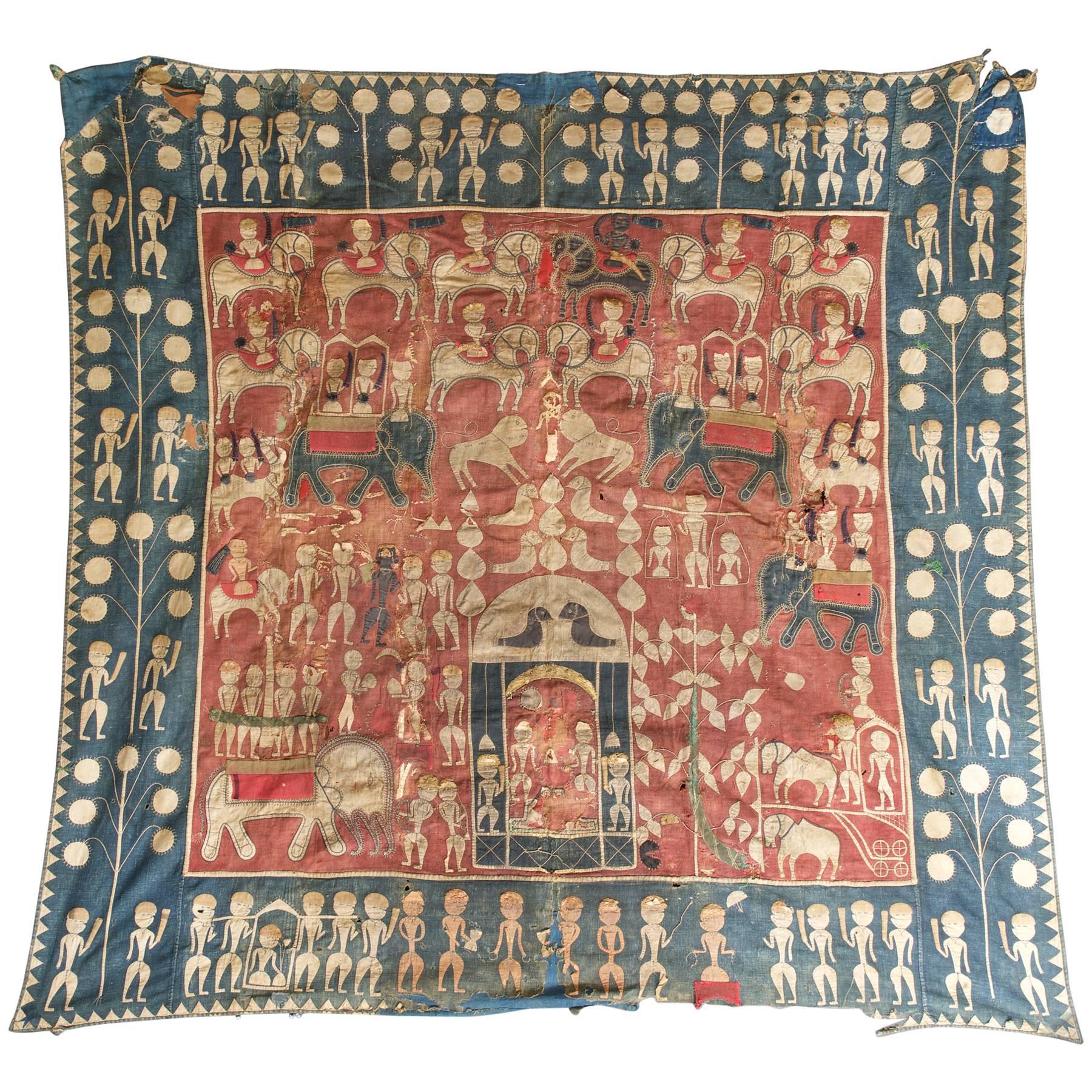 Indigo African Asian Bohemian Embroidery Tapestry Elephants Horses Kings