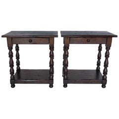 Dos Gallos Custom Side Tables/Nightstands with Turned Legs, Drawer and Shelv