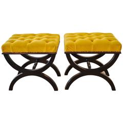 Pair of Black Curule Form Benches, circa 1950