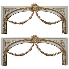 Pair of Antique French Carved Rose Swag Cornice Window Boxes