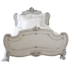 19th Century Louis XV Style Carved and Painted Full Size French Bed