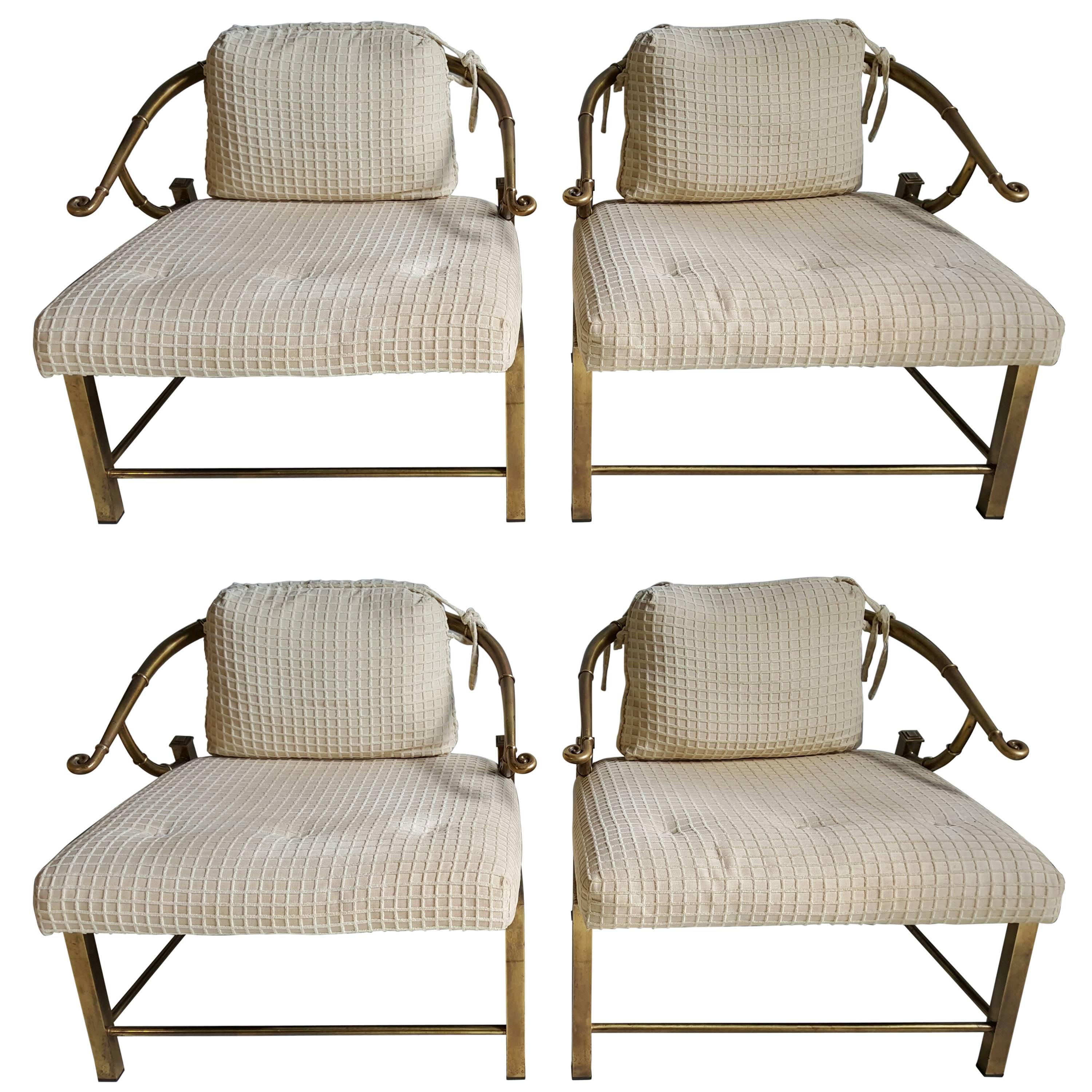 Classic Set of Four Asian Modern Brass Regency Lounge Chairs by Mastercraft