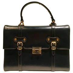 Vintage 1960s Dofan France Navy Blue Leather Handbag