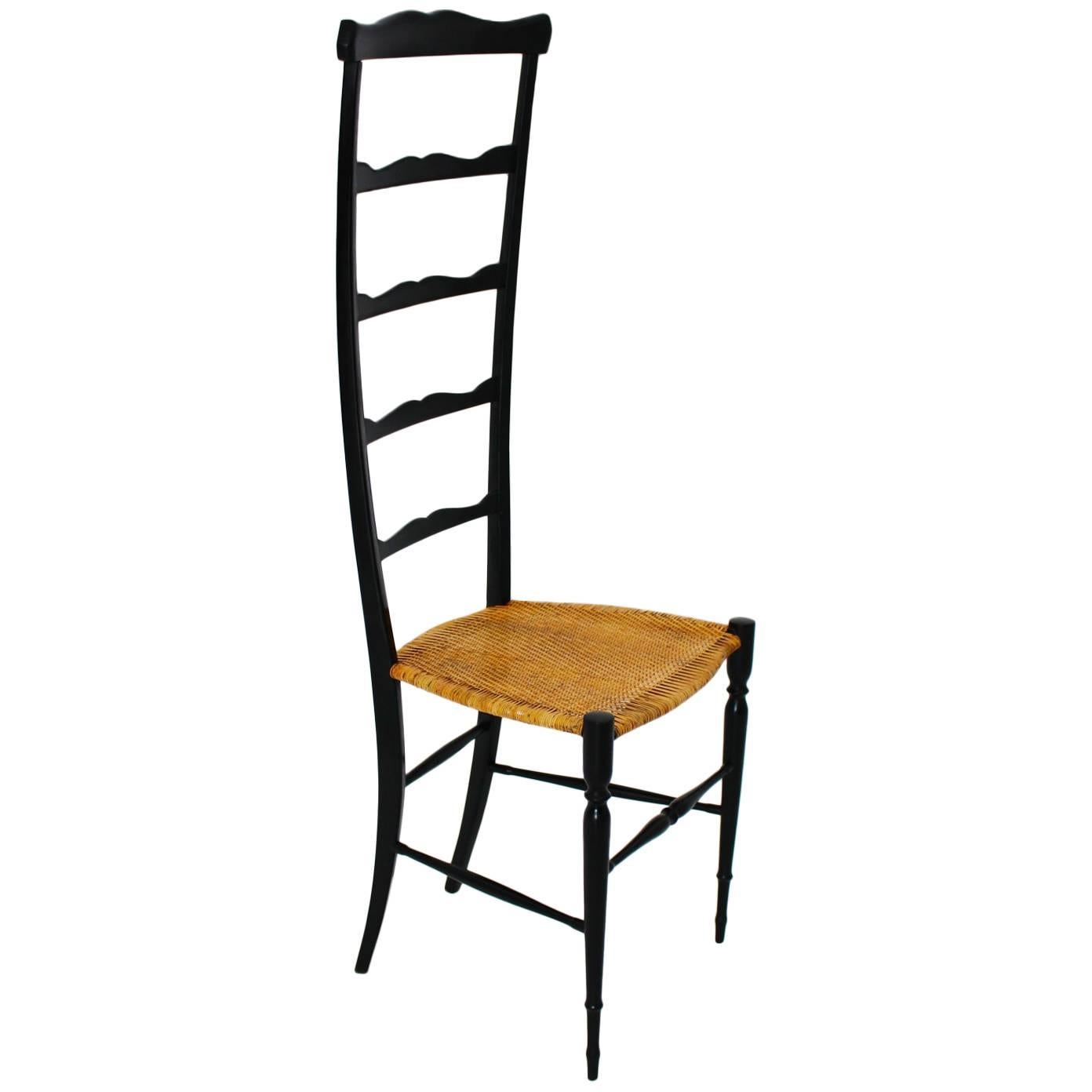 Mid Century Modern Beech Raffia Ladder Side Chair by Chiavari, Italy, 1940s
