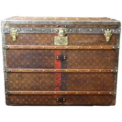 Antique 1890s Woven Canvas Louis Vuitton Tisse Monogram Steamer Trunk