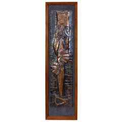 Brass Relief Saxophone Player Picture, Dutch, circa 1960