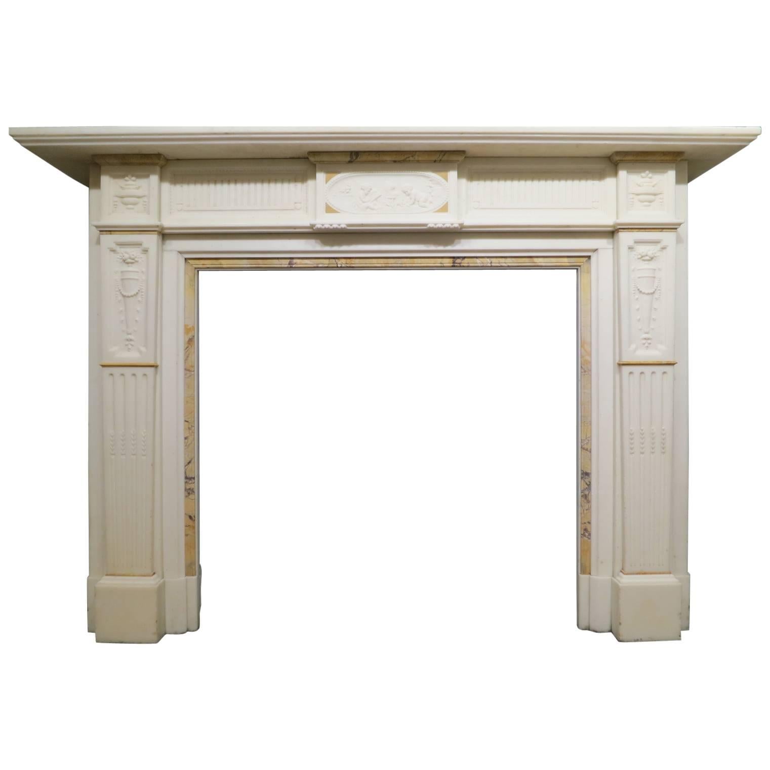 Antique English Fireplace Mantel in Statuary White Marble For Sale