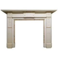 Antique English Fireplace Mantel in Statuary White Marble