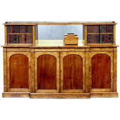 Antique High Victorian 19th Century Burr Walnut Breakfront Cabinet