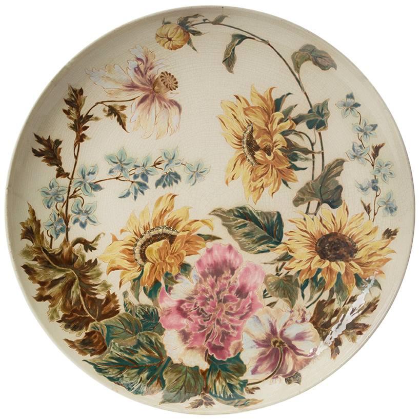 Choisy-le-Roi Manufactory, Large Plate Decorated with Flowers, circa 1880