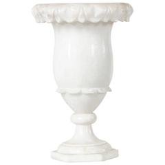 Mid-Century French Carved Solid Alabaster Classical Urn or Vessel Table Lamp 
