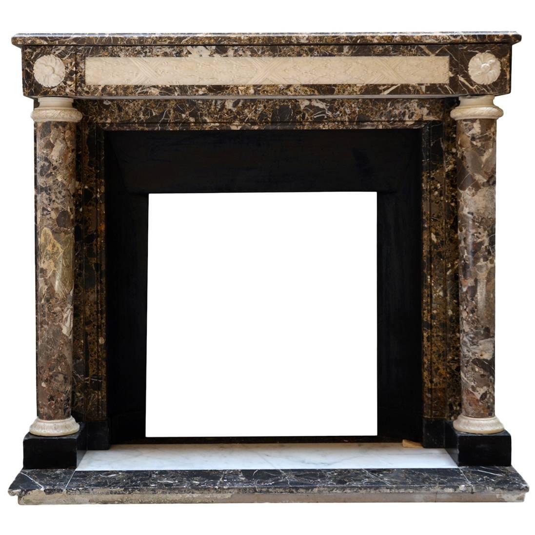 Louis XVI Style Emperador Marble Fireplace, 19th Century For Sale