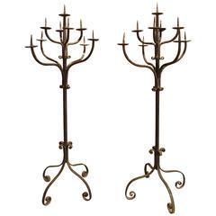 Pair of Antique Forged Iron Torcheres from France, 19th Century