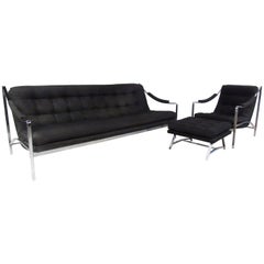 Retro Modern Sofa and Chair Set with Ottoman