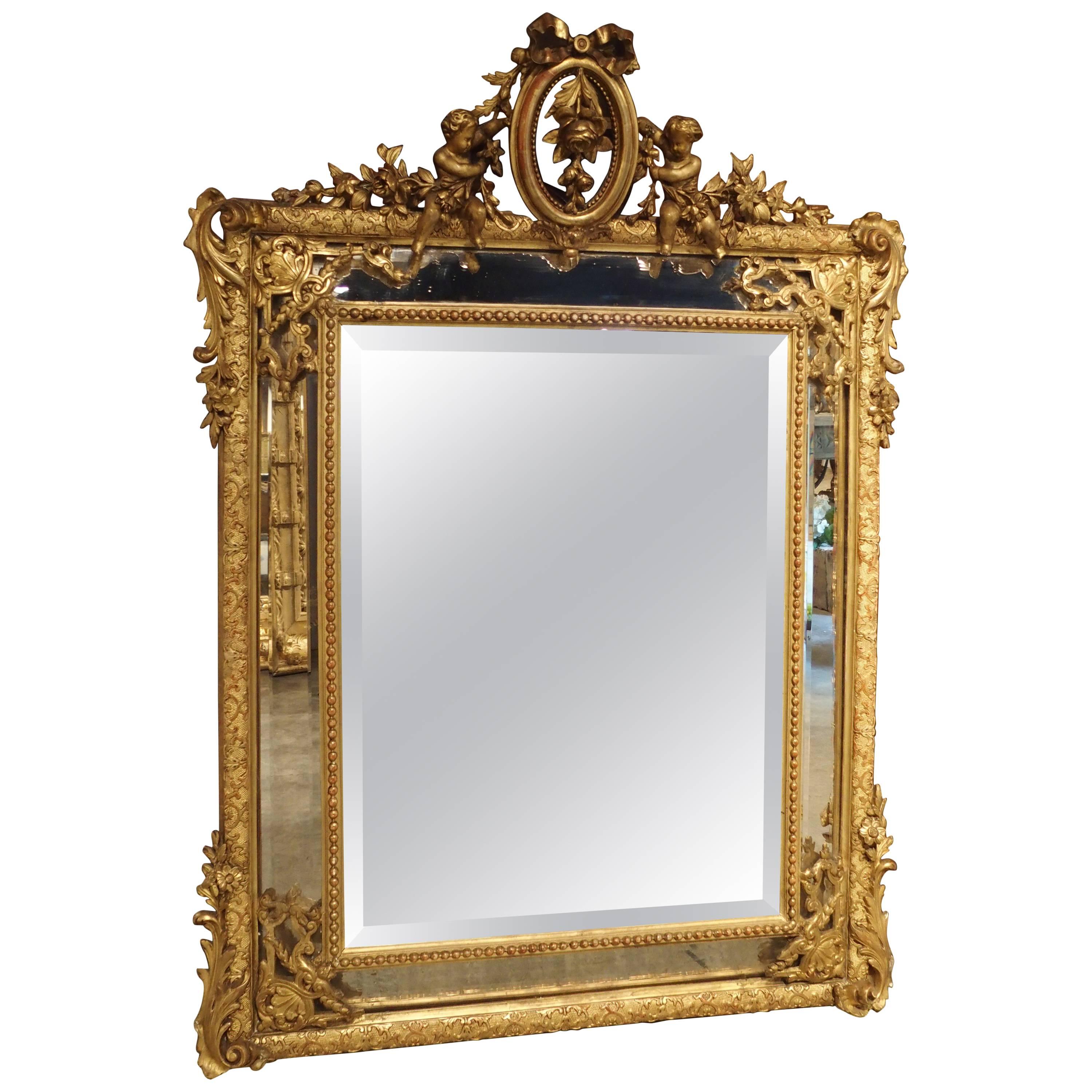 Antique Louis XVI Style Giltwood Parcloses Mirror from France, 1800s