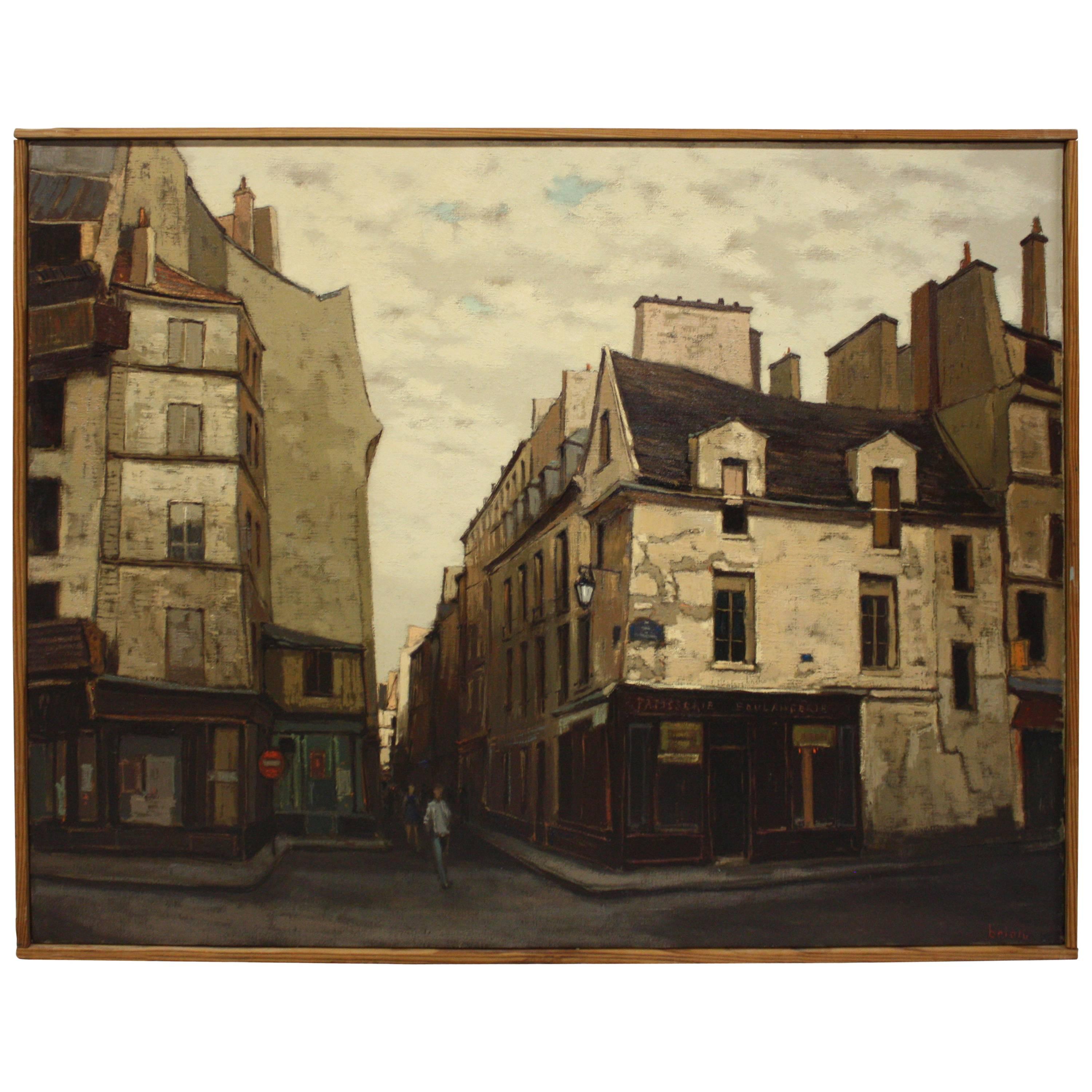 Beautiful Oil on Canvas of Paris "rue des Ecouffes" Signed For Sale