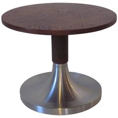 Burl Wood and Brushed Aluminum Side Table