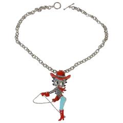 Cutest Vintage Sterling Iconic Betty Boop Necklace Polychromed Pave CZ Face