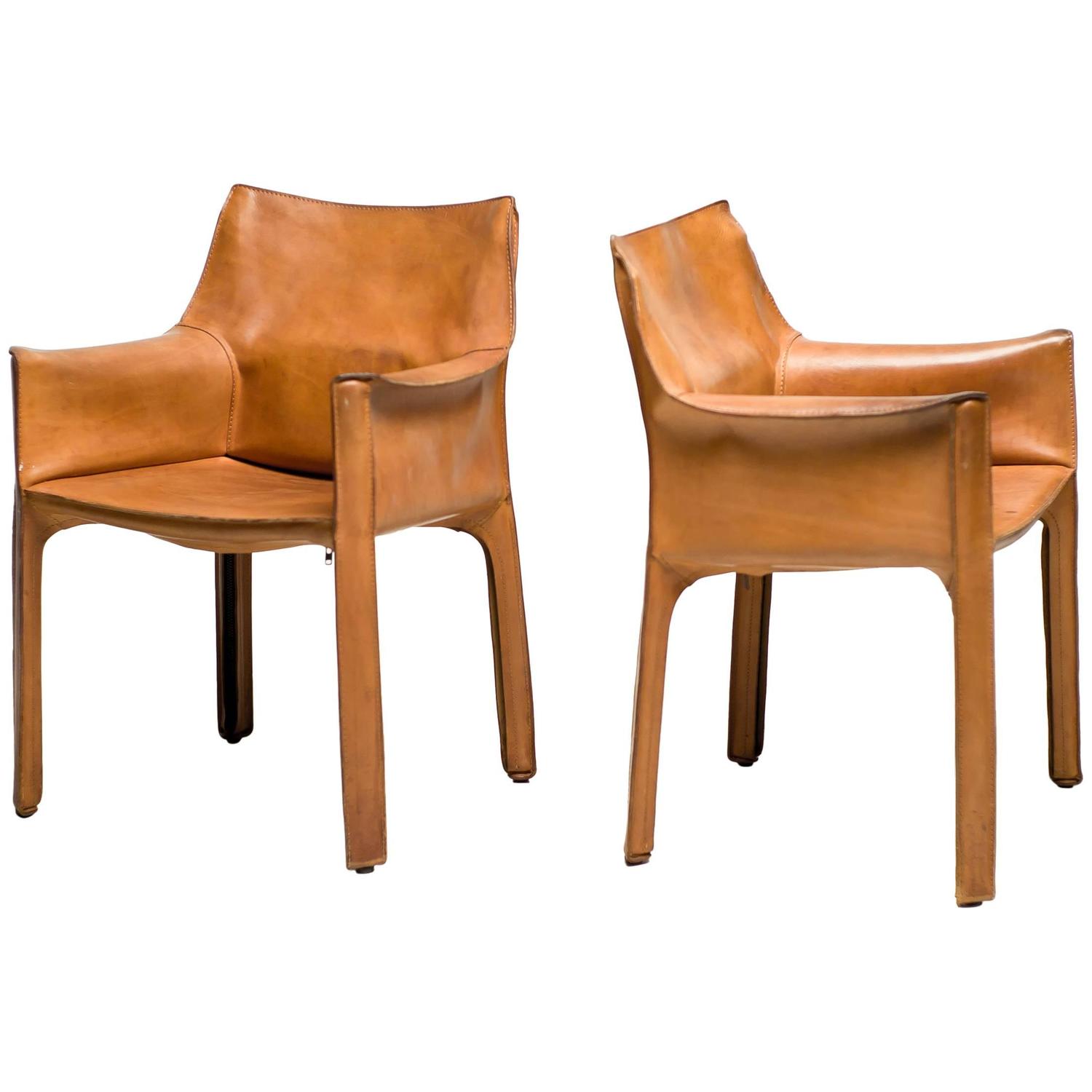 Pair of Mario Bellini Saddle Leather Cab Chairs, Cassina, Italy at 1stdibs