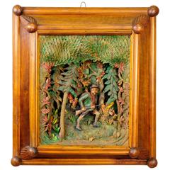 Antique Black Forest Carved Wood Poacher Diorama 2