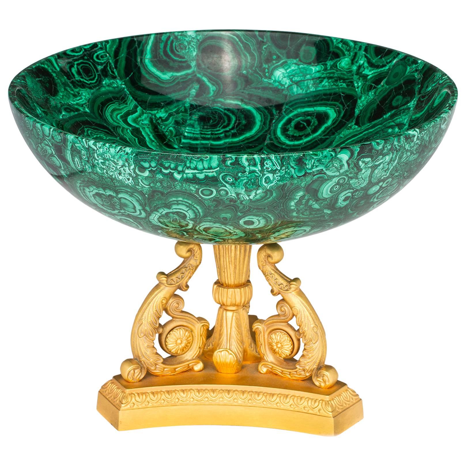 Centerpiece, Malachite and Gilt Bronze Doré  Bowl For Sale