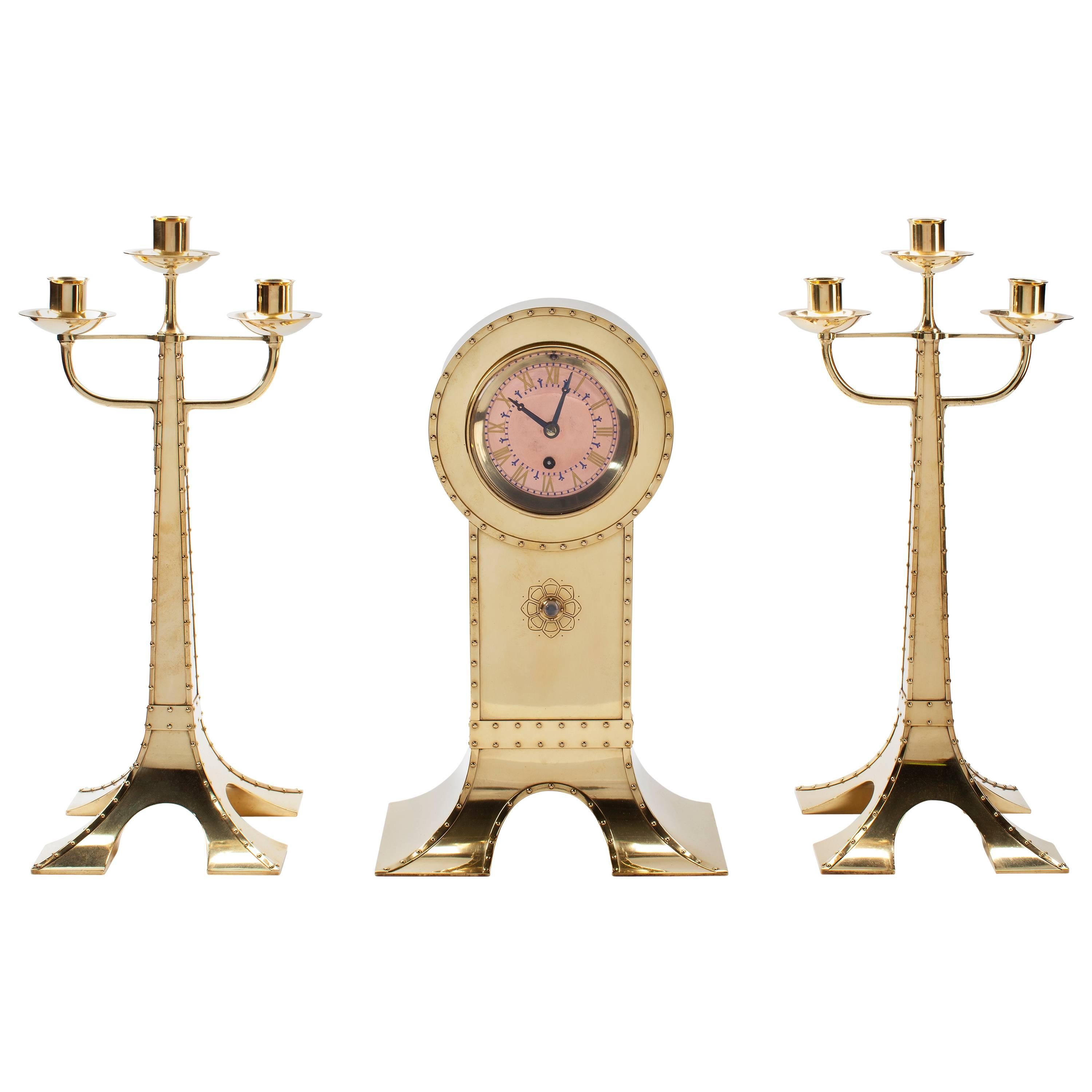 Art Nouveau Clock Set executed by Amstelhoek, circa 1900