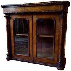 Antique Victorian 19th Century Walnut Cabinet Bookcase