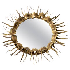 Miroir en laiton Sunburst, milieu du siècle, années 1970, États-Unis