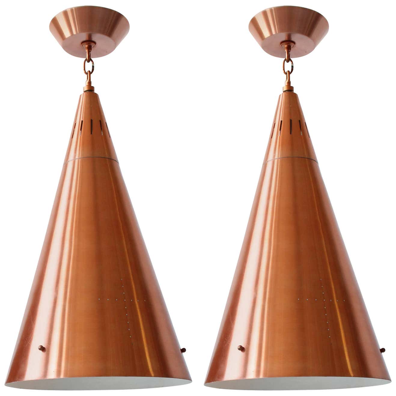 Pair of Huge Pendant in Copper Anodized Aluminium with Glass Lens ...