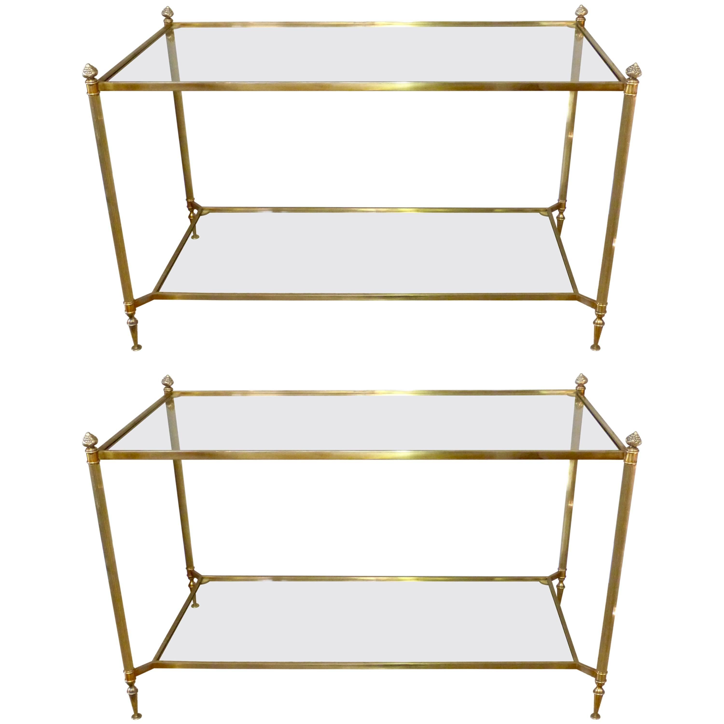 Matched Pair of Spanish Brass Console Tables For Sale
