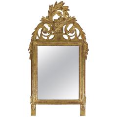 French Louis XVI Period, Hand-Carved Giltwood Front-Top Mirror, circa 1780