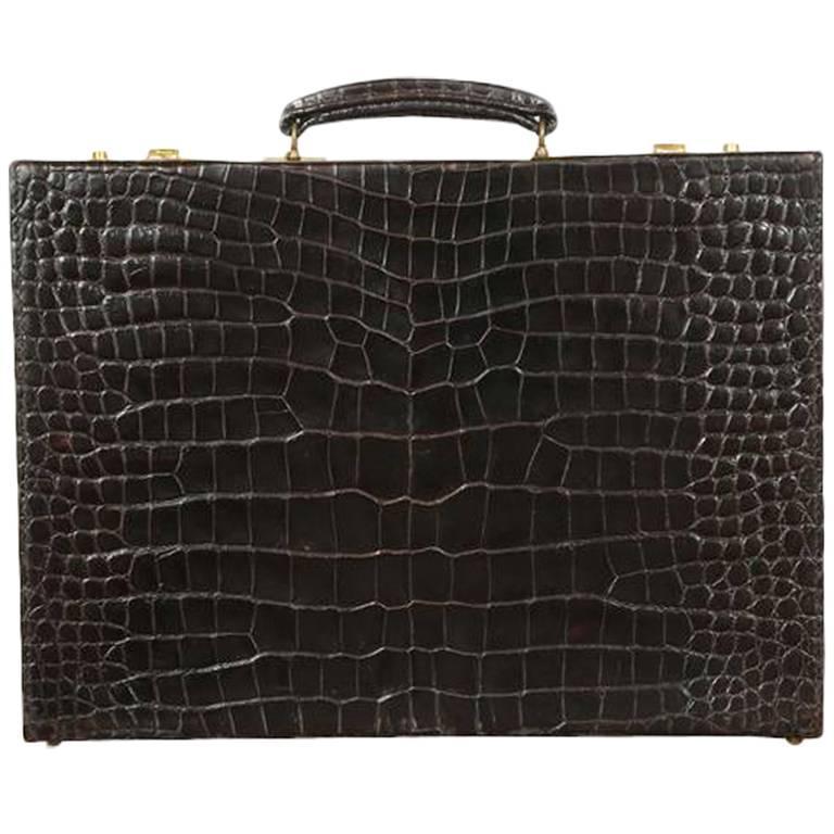 MidCentury Dark Brown Crocodile Briefcase by Asprey at 1stDibs