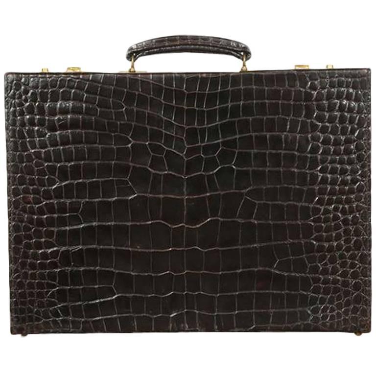 Mid-Century Dark Brown Crocodile Briefcase by Asprey