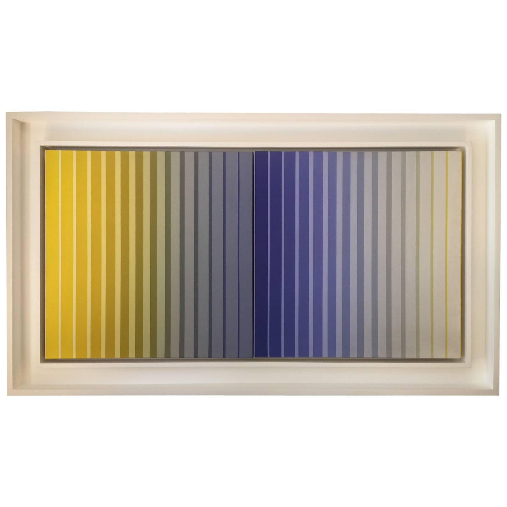 Framed Acrylic on Canvas Striped Dyptych 1976 by Dan Gilhooley