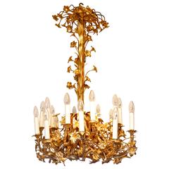 Late 19th Century Delicate Floral Gilded Bronze Chandelier Antique Late 19th Century Delicate Floral Gilded Bronze Chandelier