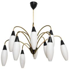 Large Stilnovo Twelve-Light Opaline Shades Sputnik Chandelier, 1950s 2