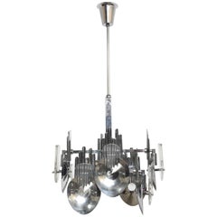 1970s Chrome Optic Faceted Glass Chandelier by Italian Designer Oscar Torlasco