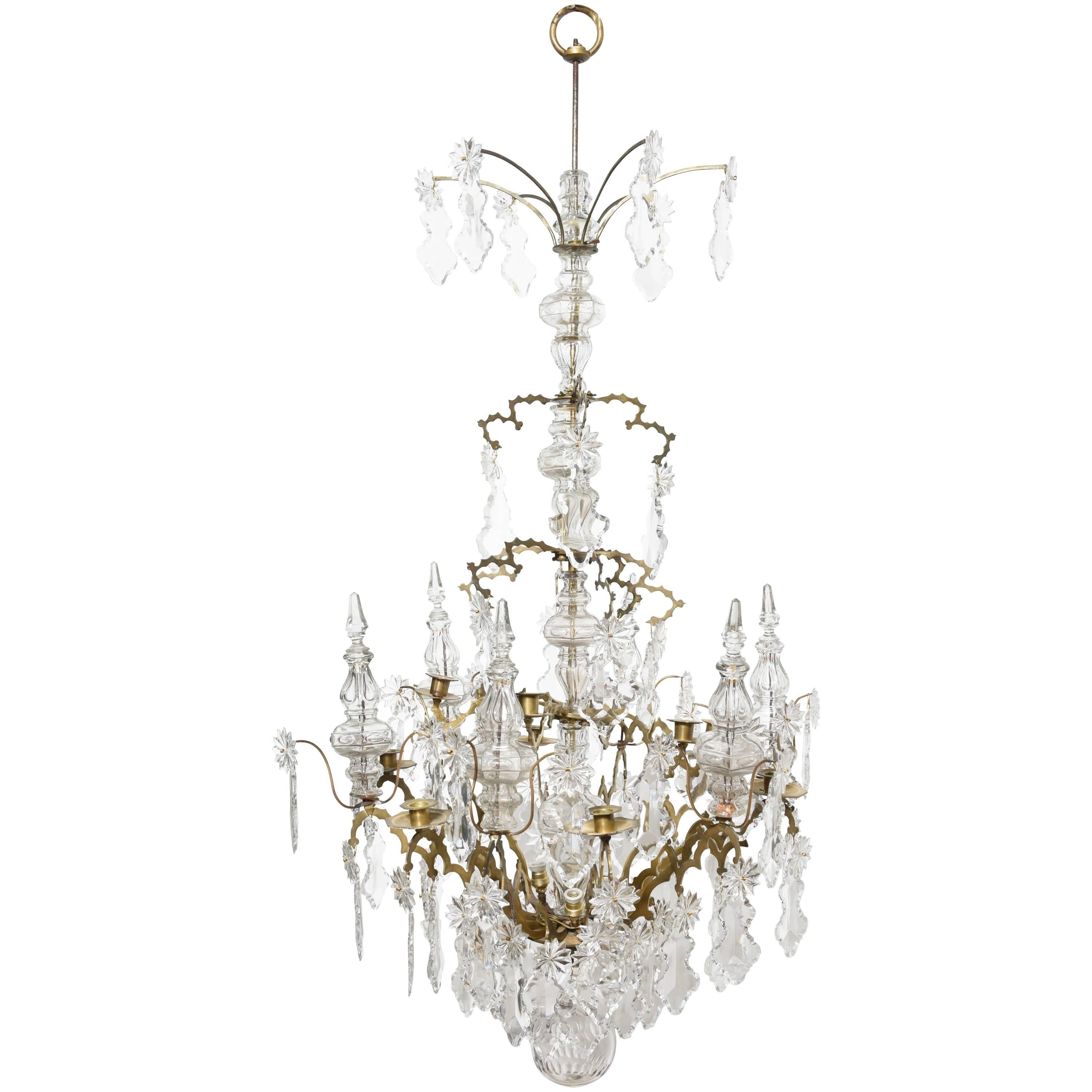 Large French Baguès Doré, Bronze and Crystal Chandelier in Louis XV Style