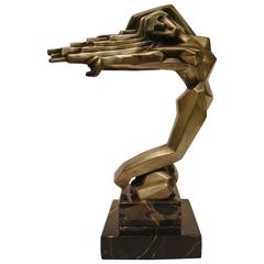 Vintage Art Deco Women Car Mascot, Hood Ornament, France, 1930, D.I.M. Cubist