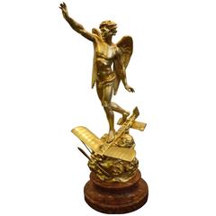 Antique Early Aviation Golden Bronze Statue, France, 1910