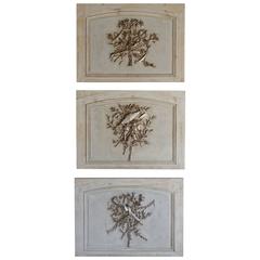 Set of Three French Carved Painted and Silver Gilt Panels