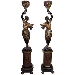 Pair of Venetian Polychrome Decorated and Ebonized Blackamoor Figures 3