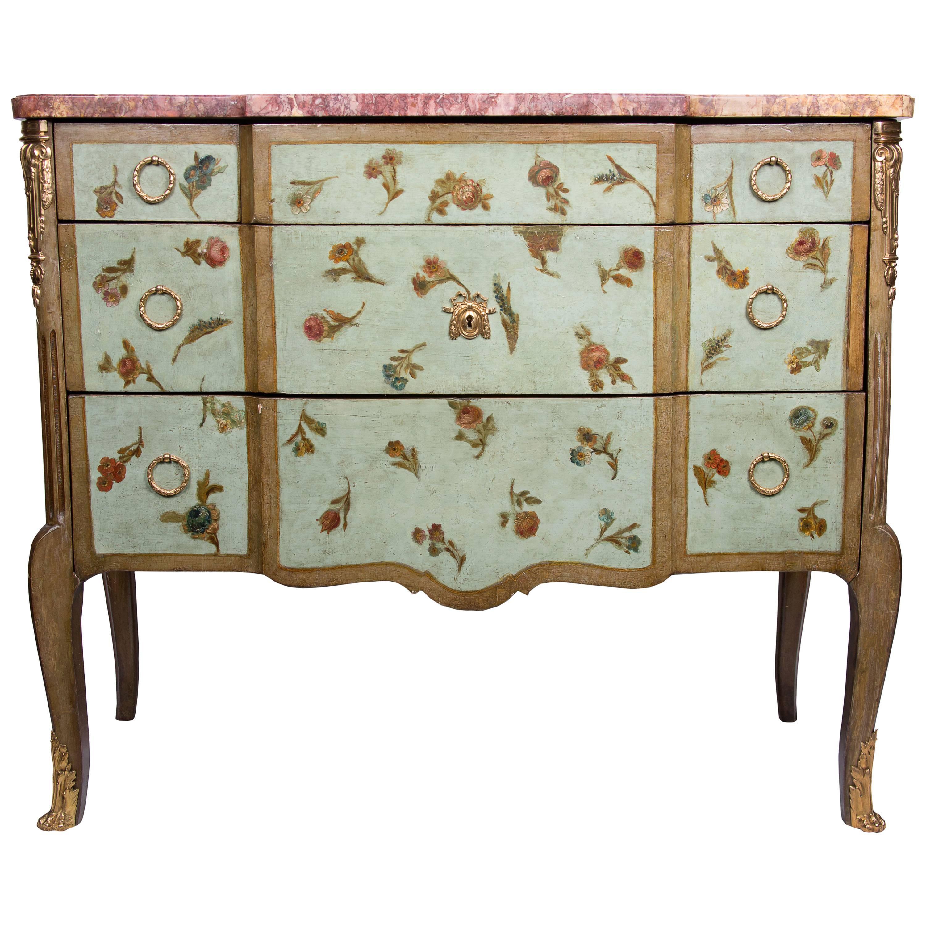 19th Century Louis XV/XVI Transitional Style Painted Commode