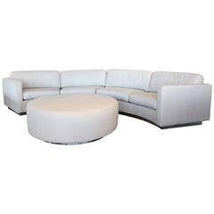 Thayer Coggin Milo Baughman Curved Sofa and Ottoman with Brushed Steel Plinth