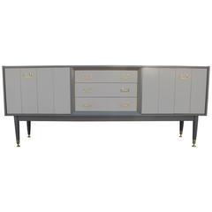Fabulous Grey on Grey Lacquered Modern Sideboard Credenza with Brass Accents
