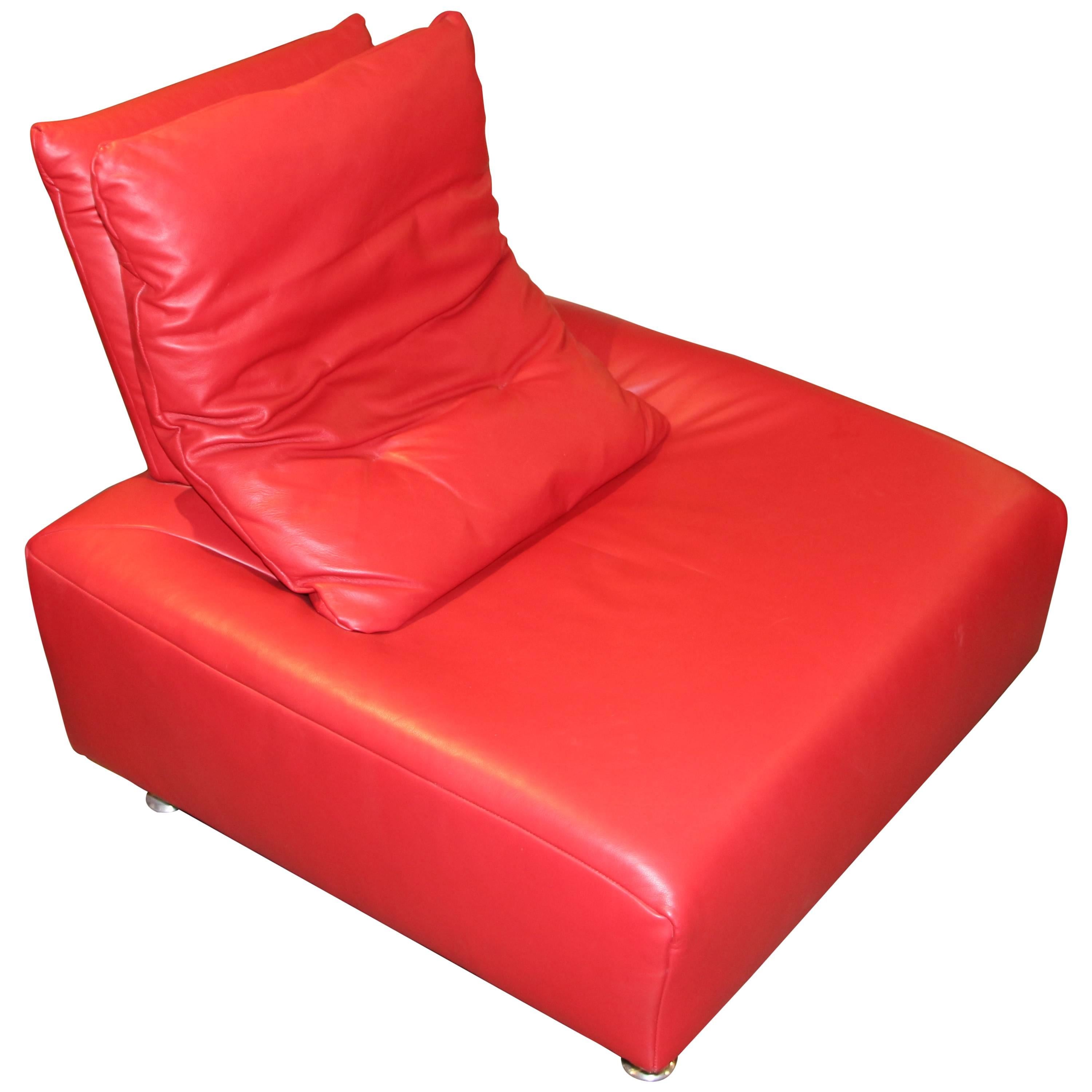 Fabulous Soft Red Leather Italian Lounge Chair That Floats and Wiggles