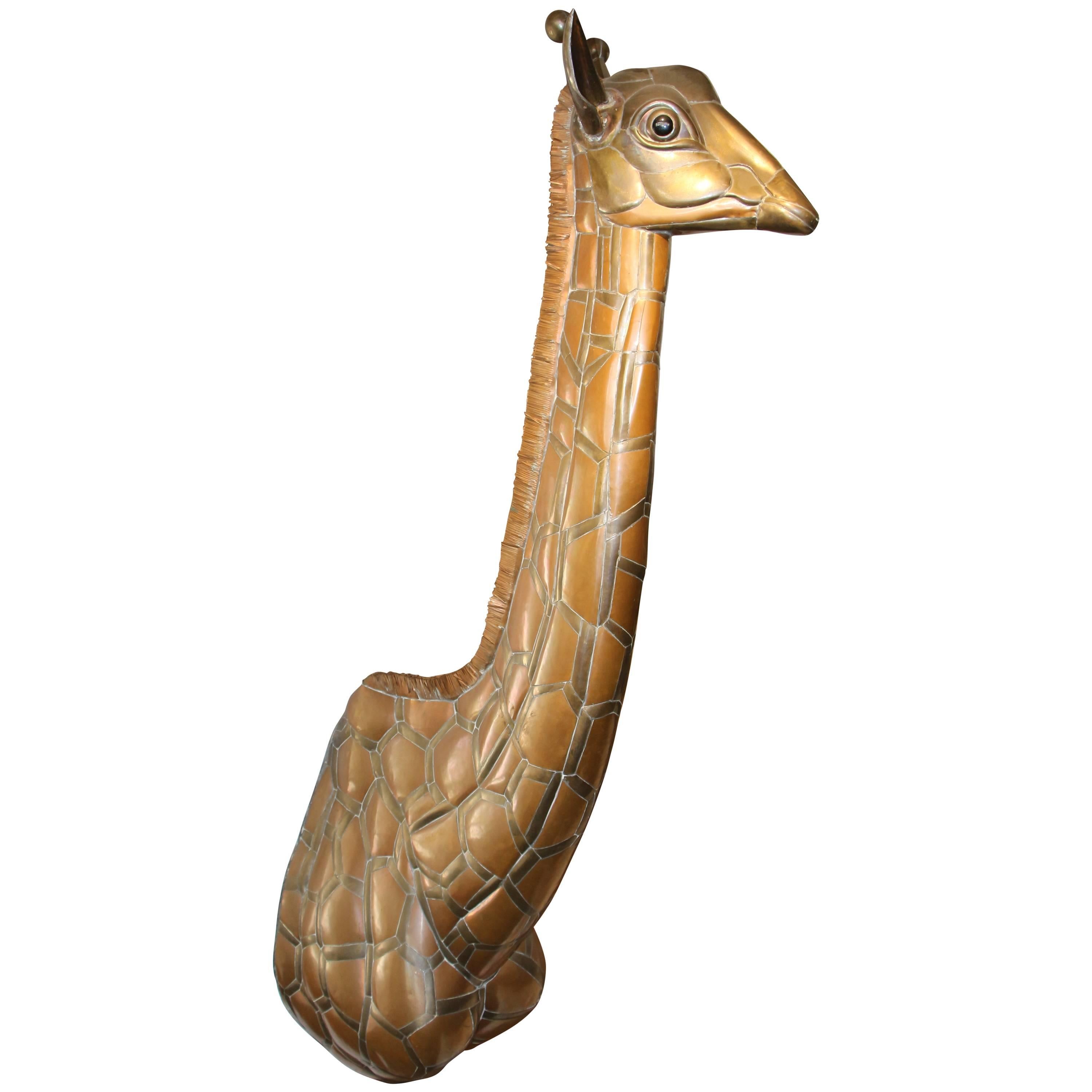 Sergio Bustamante Wall-Mounted Giraffe with Glass Eyes Pond estate Palm Springs